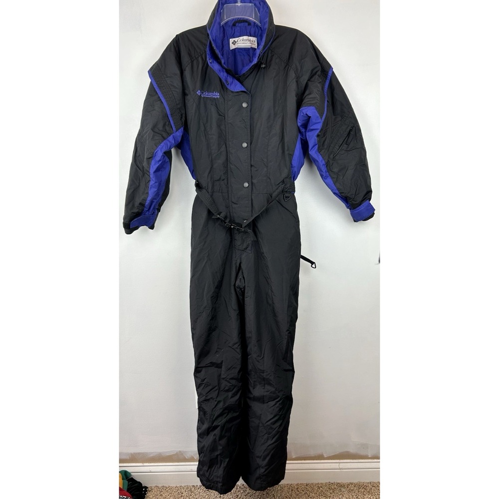 Vintage Columbia Ski Suit Womens Large Snow Suit One Piece Black 80s Snowboard